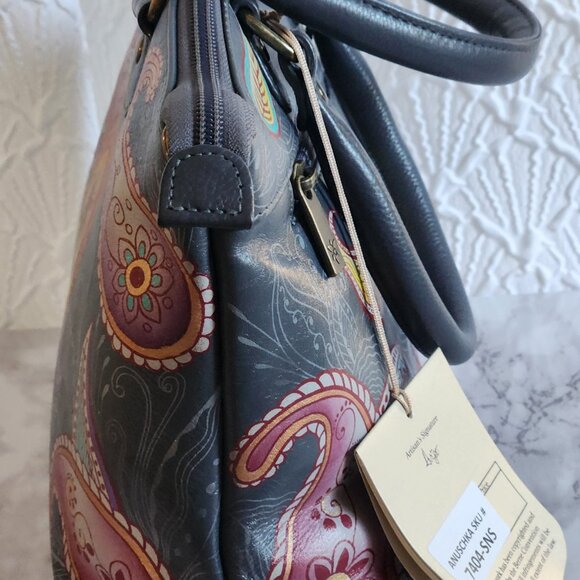 ANUSCHKA SUNSET PAISLEY HAND PAINTED LEATHER HANDBAG WITH CROSSBODY STRAP NEW - Picture 5 of 14